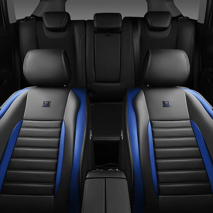 CAR PASS Nappa Leather Car Seat Covers Front Seats, Luxury Seat Protector for Cars, Waterproof Anti-Slip Seat Cushion Airbag Compatible Universal for SUV Pick-up Truck Automotive Vehicle,Black Blue
