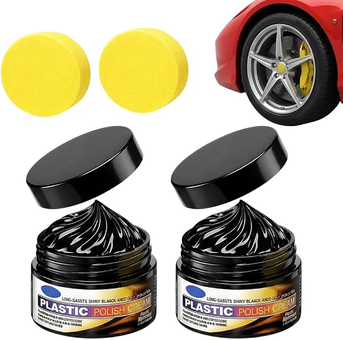 Tire Wax Tire Coating Paste,Long Lasting Car Tire Shine Nourish Cream,Waterproof & UV Protection,Plastic Trim Restorer Black with Sponge Applicator, for Car, Truck, Motorcycle, RV & More (100g-2PC)