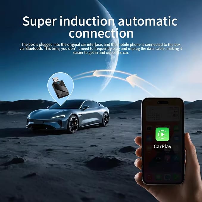 2-in-1 Wireless CarPlay Adapter for Hyundai Ioniq 5 2022-2024, Car Connection Plug and Play Stable Connection 5.8GHz No Latency Wired to Wireless