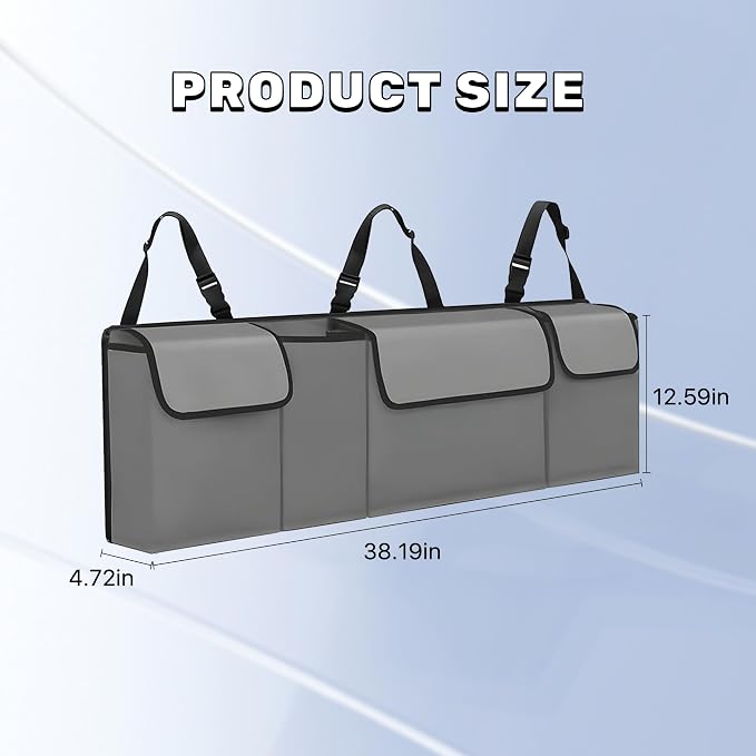 Car Trunk Organizer, Waterproof Backseat Hanging Large Storage with Adjustable Straps, Collapsible Cargo Bag with 4 Pockets, Car Interior Accessories for Truck, SUV, MPV (Gray)