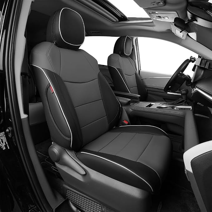 EKR Sienna Seat Covers for 2021-2026 Toyota Sienna XLE,XSE,Limited,Platinum,7 Seats,2nd Row Captain Chairs W/NO Legrest,Seat Covers Full Set for Cars-Leather(Black/Gray)