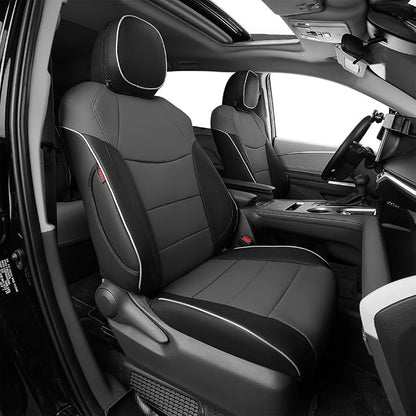 EKR Sienna Seat Covers for 2021-2026 Toyota Sienna XLE,XSE,Limited,Platinum,7 Seats,2nd Row Captain Chairs W/NO Legrest,Seat Covers Full Set for Cars-Leather(Black/Gray)
