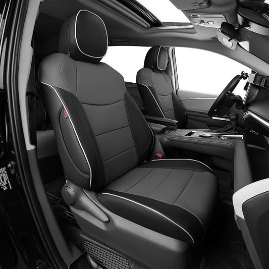 EKR Sienna Seat Covers for 2021-2026 Toyota Sienna XLE,XSE,Limited,Platinum,7 Seats,2nd Row Captain Chairs W/NO Legrest,Seat Covers Full Set for Cars-Leather(Black/Gray)