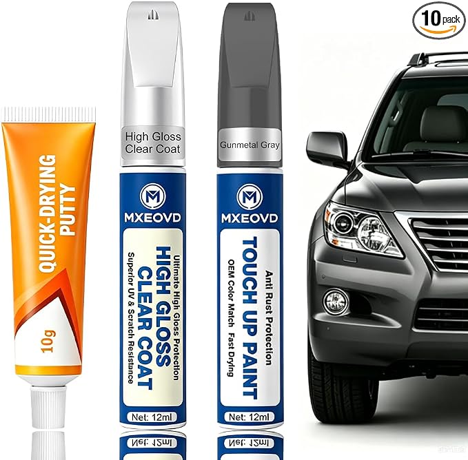 Gunmetal Gray for Car Touch Up Paint Kit, All-in-One Car Paint Scratch Repair Kit with Fast Dry Putty and Glossy Clear Coat,Easy At-Home Car Scratch Restoration