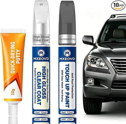 Gunmetal Gray for Car Touch Up Paint Kit, All-in-One Car Paint Scratch Repair Kit with Fast Dry Putty and Glossy Clear Coat,Easy At-Home Car Scratch Restoration