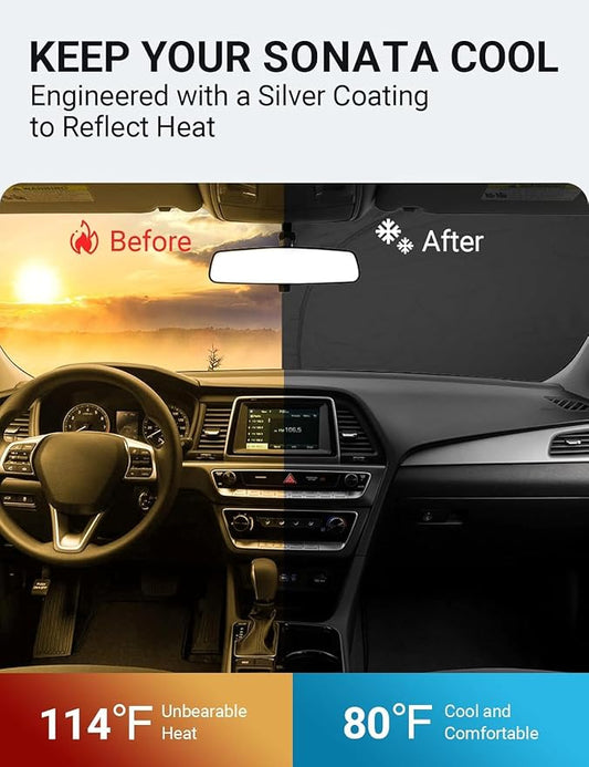 Proadsy 2026 Upgrade Front Windshield Sun Shade Foldable Sunshade Protector Custom Fit 2015-2019 Sonata Sedan Accessories