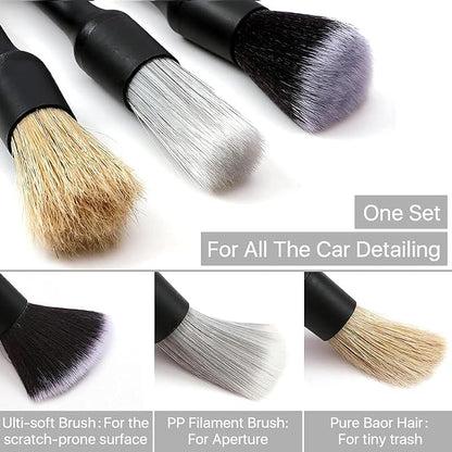 qixiang 4PCS Car Detailing Brush Set for Cleaning Boars Bristle Detailing Brushes, Wheel Brush Kit,Dusting Cleaning Supplies, Tool