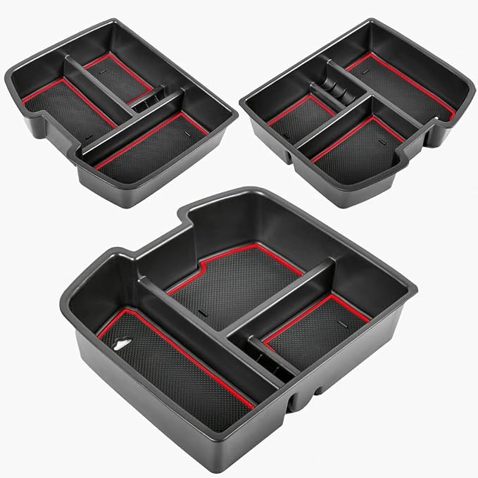 TACORBO Center Console Organizer Tray for 07-2014 GMC Sierra 2500 3500 Yukon XL Silverado 2500 3500 Suburban 1500 Tahoe / 07-13 GMC Sierra 1500 Chevy Silverado Suburban 2500 Avalanche Accessory - Red