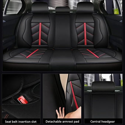 otoez Car Seat Covers Full Set Luxury Leather Automotive Interior Seat Covers, Waterproof Non-Slip Front & Rear Seat Cushion Protector Universal Fit Most Car Sedan Truck SUV (Black, with Pillows)