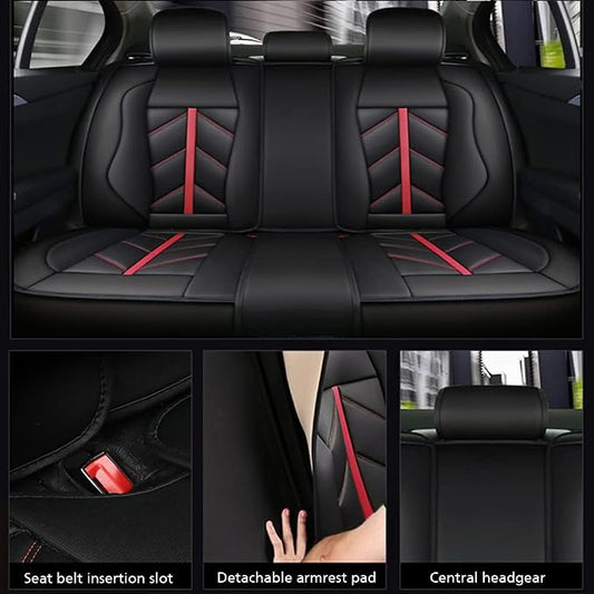 otoez Car Seat Covers Full Set Luxury Leather Automotive Interior Seat Covers, Waterproof Non-Slip Front & Rear Seat Cushion Protector Universal Fit Most Car Sedan Truck SUV (Black, with Pillows)