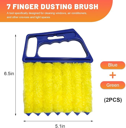 Sun Walker 2 PCS Blind Cleaner Duster Tool, 7-Finger Auto Dusting Cleaner Brush with Ergonomic Handle, Handheld Mini Duster Brush for Window Shutters Air Conditioner, Car Accessories (Blue+Green)