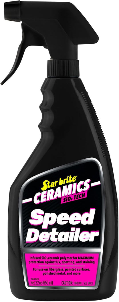 STAR BRITE Ceramics Speed Detailer SiO2 Infused - Ultimate Shine & Protection for Vehicles & Boats, Enhances Water Beading 22 oz Spray (203722)