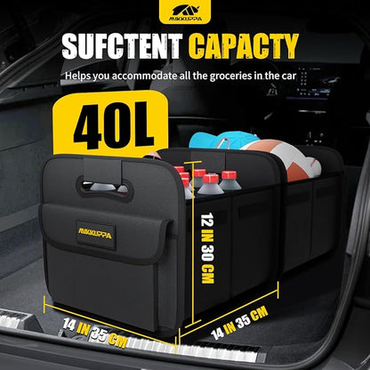 MIKKUPPA Car Trunk Organizer - Split Design Collapsible Small Trunk Organizer for Groceries, Car Storage Organizers for SUV Auto Truck Van with Non Slip Bottom (Black, 2Pack)