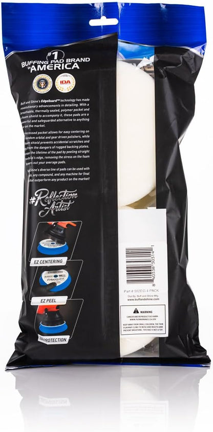 Buff and Shine - EdgeGuard Foam Buffing Pads - White - 5" Polishing and Finishing Pad - Pack of 4