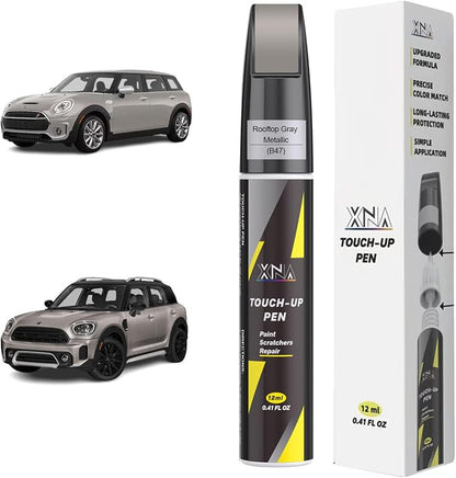 XNA Rooftop Gray Metallic(B47) for MINI Touch Up Paint, 2 in 1 Car Scratch Remover with Pen Tip and Brush, Exact Color-Matched for Car Paint Scratch Repair, Quick & Easy Fix Chips and Nicks