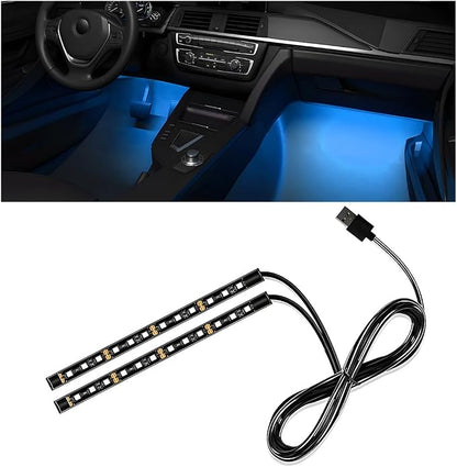Wevdn Car Interior LED Strip Light, 12V 24 LED Waterproof Neon Ambient Night Light with USB Port, Automotive Atmosphere Decorative Under Dash Lighting Kit, Car Accessories (Ice Blue)