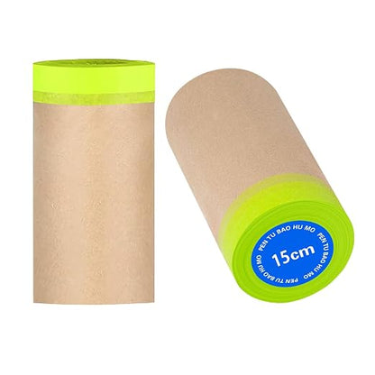 Tape and Drape, 6” x 100 feet Masking Paper for Painting, Pre-Taped Masking Paper with Adhesive, Paint Tape, Car Protection Covering Paper for Car and Furniture, Floor (2 Pack)
