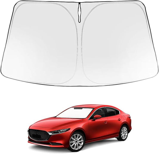 Proadsy 2026 Upgrade Windshield Sun Shade Custom Fit Mazda 3 2019-2025 2026 Mazda3 Hatchback/Sedan Front Sunshade Protector Foldable Sun Visor Blocks UV Rays Keep Car Cooler