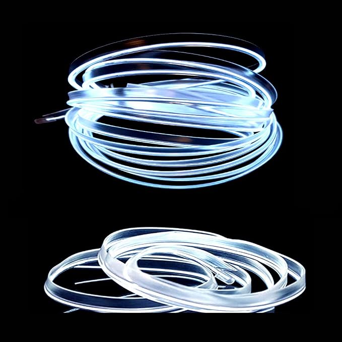 El Wire White Interior Car LED Strip Lights, 10M Neon Wire USB 5V with Fuse Protection for Automotive Interior Decoration, with 6mm Sewing Edge