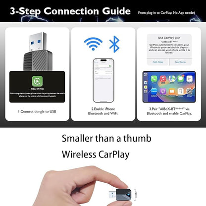 Wireless Carplay Adapter, Convert Wired to Wireless CarPlay, Compatible with CarPlay, Plug and Play, Type-C/USB, Suitable for 800+ Vehicles (Black)