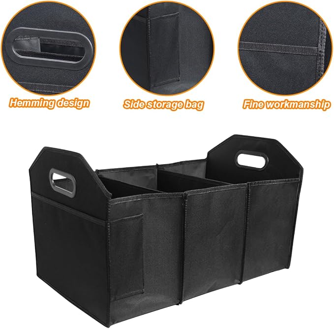 Car Trunk Organizer, 42L Collapsible Vehicle Storage Box with Reinforced Handles and Compartments, Waterproof Auto Interior Organizing Accessories, Universal for SUV, Truck, RV