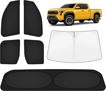 KUST Car Window Shades for Toyota Tacoma 2024-2025 2026 Windshield Sun Shade Side Window Cover UV Block Privacy Protection Tacoma Accessories for Camping Blackout Rear Back Full Set 6PCS