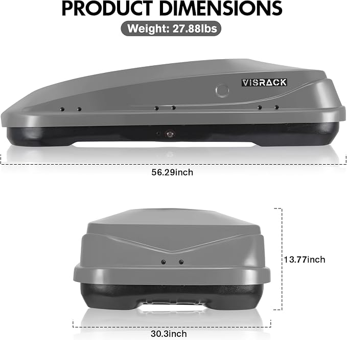 Hard Shell Rooftop Cargo Carrier with Roof Box, Heavy Duty Weatherproof 13 Cubic Feet Rooftop Cargo Carrier for Car Storage, Gray