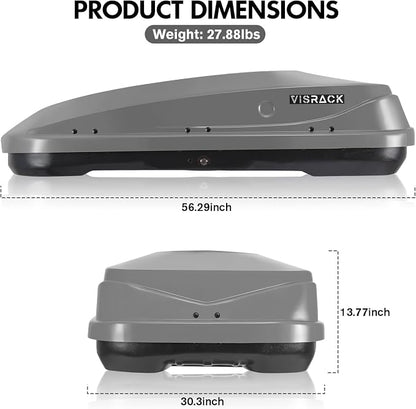 Hard Shell Rooftop Cargo Carrier with Roof Box, Heavy Duty Weatherproof 13 Cubic Feet Rooftop Cargo Carrier for Car Storage, Gray