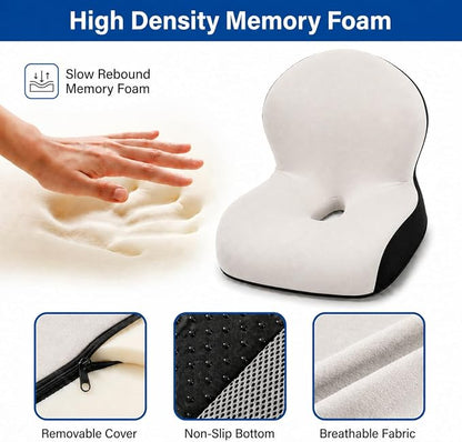 Memory Foam Office Chair Cushion with Back Support, Ergonomic Seat Cushion for Office Chair and Car Seat, Pressure Relief for Long Sitting (Light Grey)