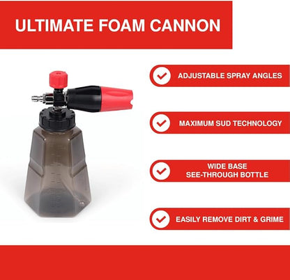 Ripclean Professional Foam Cannon for Pressure Washers – High-Performance Snow Foam Blaster for Car Washing, Detailing, and Cleaning – Adjustable Spray Pattern and 35oz Easy Connect Bottle