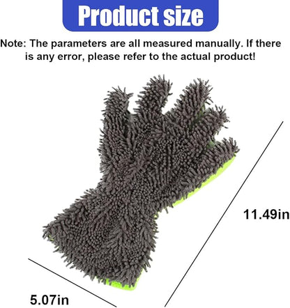 2PCS Car Wash Mitts, Double Sided Chenille Microfiber Dusting Gloves with 5-Finger Design, Anti-Scratch Auto Interior Exterior Detailing Mitt for Cleaning Wheel Tight Spot (Grey)