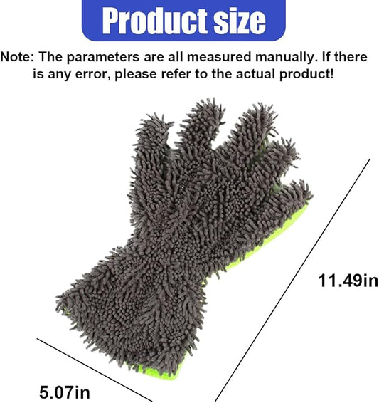 2PCS Car Wash Mitts, Double Sided Chenille Microfiber Dusting Gloves with 5-Finger Design, Anti-Scratch Auto Interior Exterior Detailing Mitt for Cleaning Wheel Tight Spot (Grey)