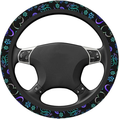 Paw Print Heart Print Steering Wheel Cover Anti-Slip,Sweat Absorption Universal 15 inch Steering Wheel Covers Cute car Accessories for Men Women