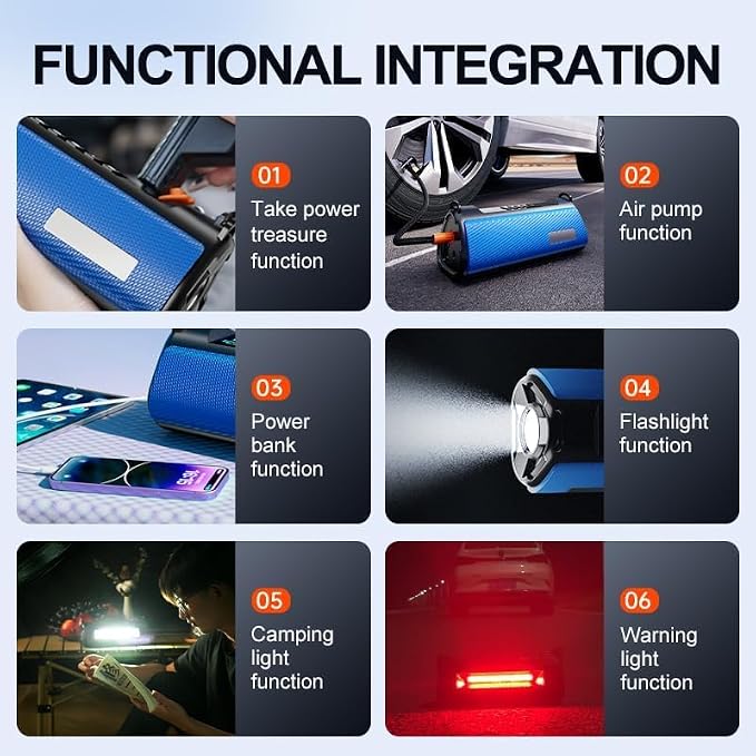 Portable Jump Starter with Air Compressor, 1000A Jump Starter Battery Pack (All Gas/5.0L Diesel) 150PSI Digital Tire Inflator, 12V Car Jump Box Car Battery with LCD Display, 2 Types of Lights
