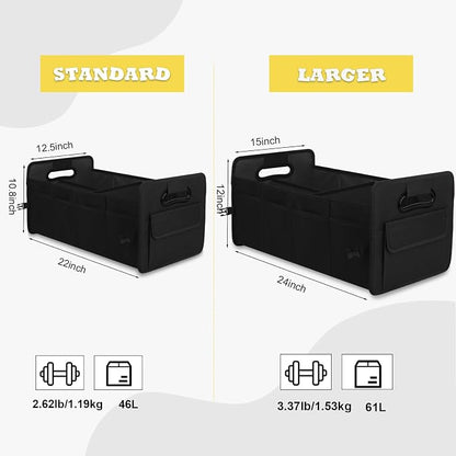 JiatuA Car Trunk Organizer, Car Organizers and Storage Collapsible Multi Compartment Container Box, Adjustable Car Accessories for SUV Sedan Truck, Large Size, Black