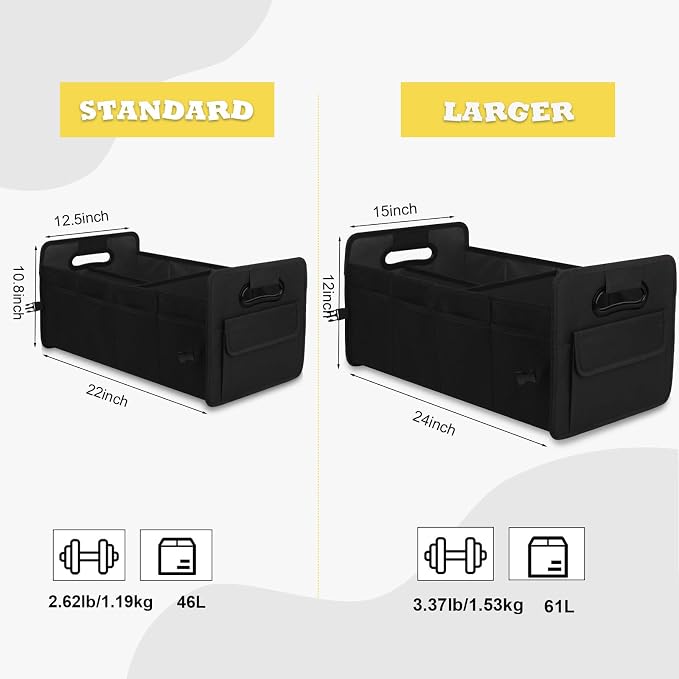 JiatuA Car Trunk Organizer, Car Organizers and Storage Collapsible Multi Compartment Container Box, Adjustable Car Accessories for SUV Sedan Truck, Standard Size, Black