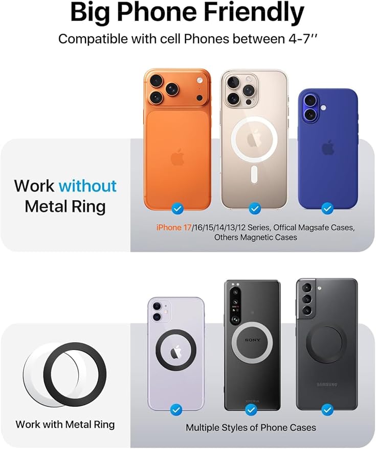 andobil Upgraded for Magsafe Car Mount Pro [Strongest Magnet, Big Phone Friendly] 360° Rotation Magnetic Phone Holder for Car Vent for iPhone 17 Pro Max 16/15/14/13/12 Samsung S26/S25 (Carbon Fiber)