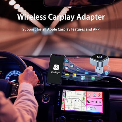 WiFi &Bluetooth 2-in-1 Wireless CarPlay Adapter, Auto Convert Wired to Wireless with USB, Plug & Play, No Delay Car Play with iOS & Android
