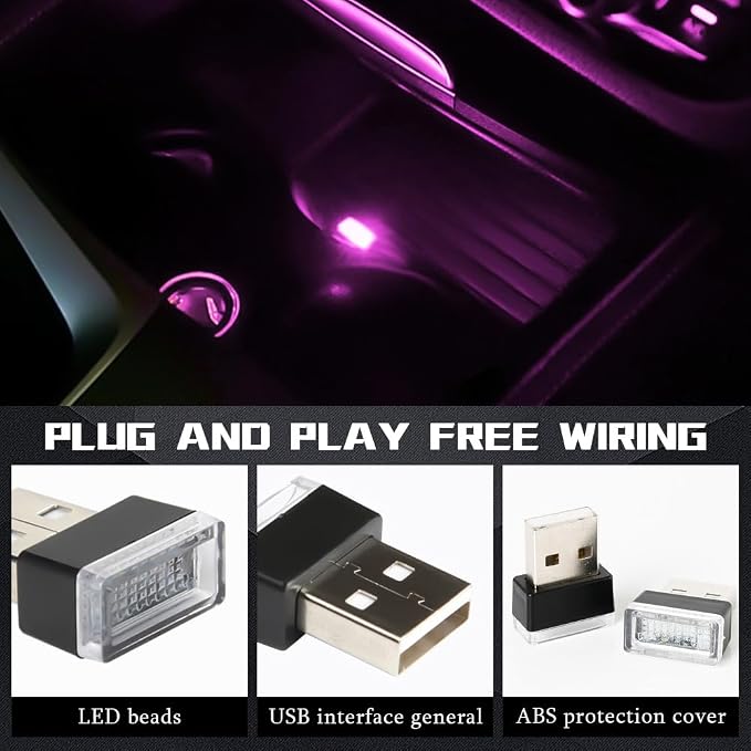 deemars 2PCS USB LED Car Interior Atmosphere Lamp, Car Night Lights, Mini USB LED Decoration Light Ambient Interior Light, Car Accessories Plug-in Interface Ambient Lighting Kit for Most Cars