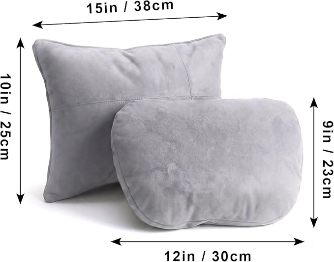 2PCS Car Pillow for Car Neck Pillow for Driving Seat Neck Support Soft Cushion Back Support Head-Rests for Vehicle Sleeping with Elastic Adjustment Strap (Grey, Head and Lumbar)