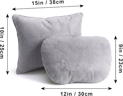 2PCS Car Pillow for Car Neck Pillow for Driving Seat Neck Support Soft Cushion Back Support Head-Rests for Vehicle Sleeping with Elastic Adjustment Strap (Grey, Head and Lumbar)