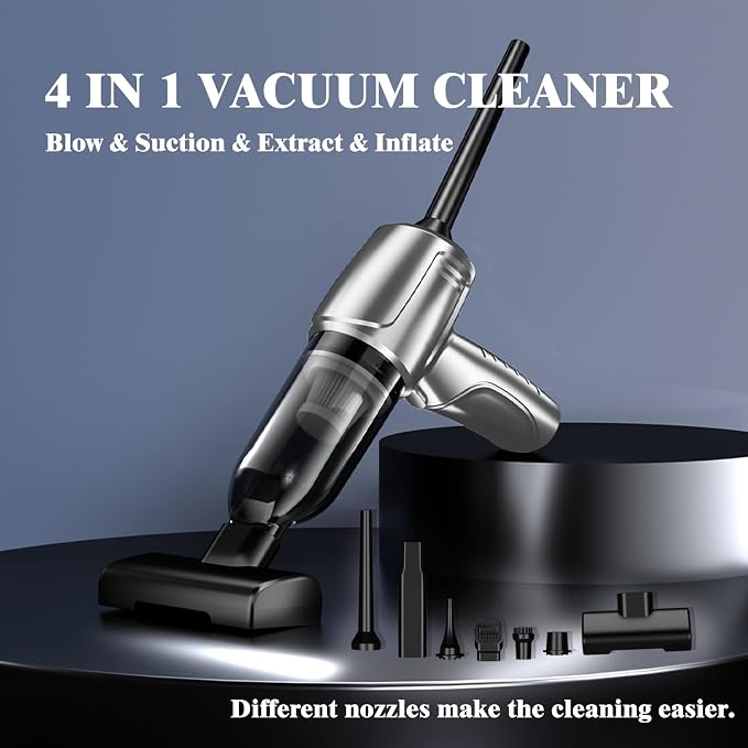 Car Vacuum Portable Cordless, 5 in 1 Handheld Vacuum Cleaner, Mini Vacuum Cleaner Rechargeable, 8000PA Powerful Compressed Air Duster & Air Blower for Cars,Home,Office,Pet Hair