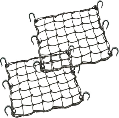 Small Cargo Net 15"x15" Stretches to 30"x30" with Thicken Hooks | Natural Latex Core, Tight 2”x2” Mesh Heavy Duty Bungee Net for Motorcycle Helmet, Bike, ATV, UTV, Luggage (Black, 2 Pack)