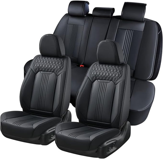 Coverado Seat Covers, Car Seat Covers Full Set, Black Seat Cover, Front Seats Back Seat Cover, Waterproof Car Seat Cushion,Leather Car Seat Protector Universal Fit Most Cars