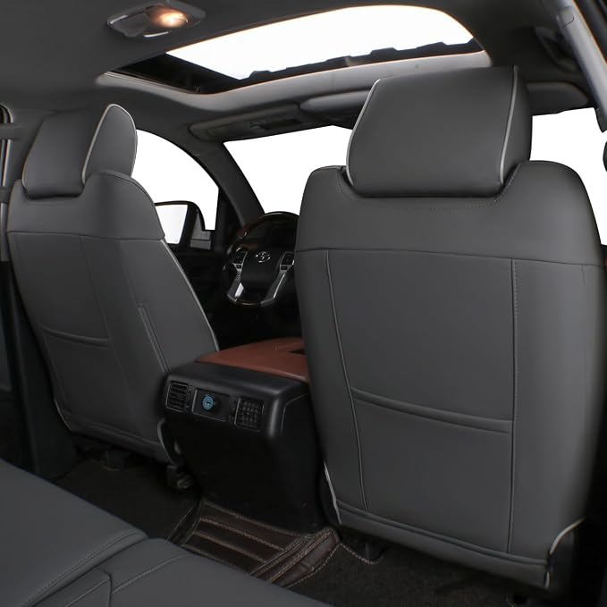 EKR Custom Fit Tacoma Car Seat Covers for Toyota Tacoma 2016 2017 2018 2019 2020 2021 2022 2023 Access Cab -Full Set,Faux Leather(Gray)