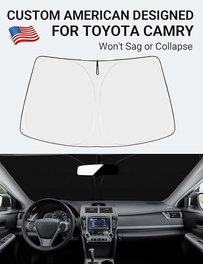 Proadsy 2026 Upgrade Front Windshield Sun Shade Foldable Sunshade Protector Custom Fit 2013-2017 Camry LE XLE Hybrid SE XSE Sedan Accessories