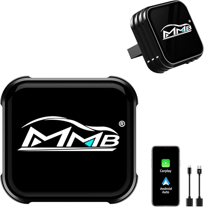 MMB Wireless CarPlay Adapter for iPhone, 2-in-1 Wireless CarPlays & Android Auto Adapter, Convert Wired to Wireless CarPlay,Plug & Play,Auto Reconnect, No Delay, USB-A/Type-C for iOS 10+ & Android 11+