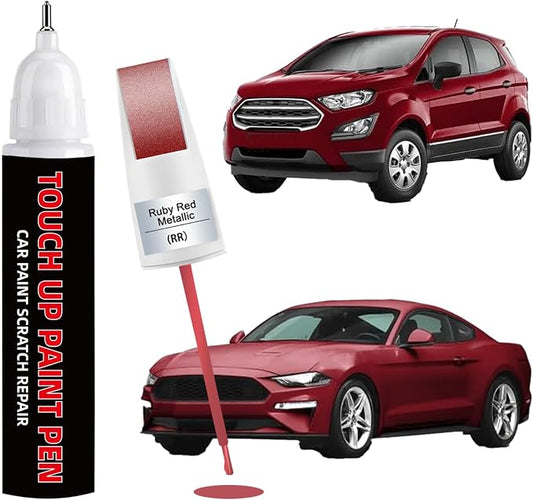 Ruby Red Metallic Tinted Clearcoat(RR) Touch Up Paint for Ford 2-in-1 Car Scratch Repair Pen with Tip&Brush, DIY Color-Code Matched Auto Paint for Rock Chips Door Scratches Paint Nicks Bumper Marks