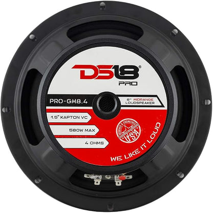 DS18 PRO-GM8.4 Loudspeaker - 8", Midrange, Black Steel Basket, 580W Max, 190W RMS, 4 Ohms - Premium Quality Audio Door Speakers for Car or Truck Stereo Sound System (1 Speaker)