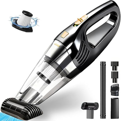 Car Vacuum Portable Cordless12000PA Strong Suction, Lightweight & Rechargeable Includes Multi-Nozzle Attachments for Car, Home, Office, and Pet Hair Compact (Black, Rechargeable)